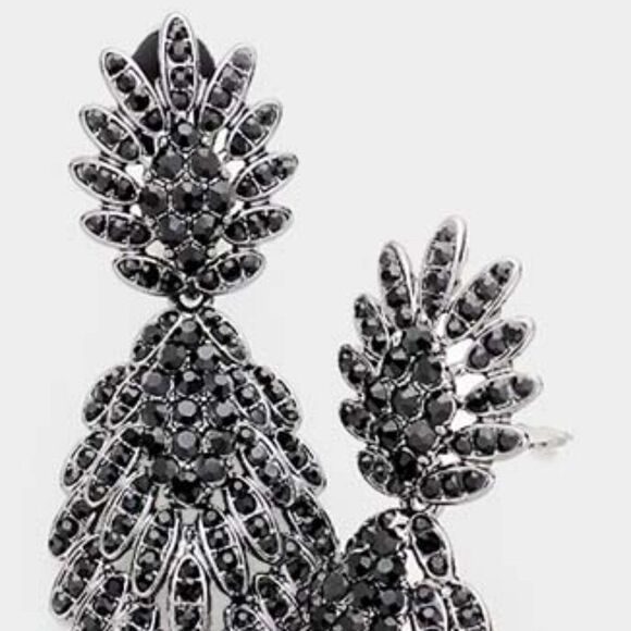 Feather Pave Black Crystal Clip On Earrings - Picture 3 of 6